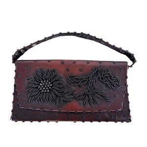 Maxime Original Beaded Clutch VTG Floral Evening Bag Brown Black 20s Goth Style